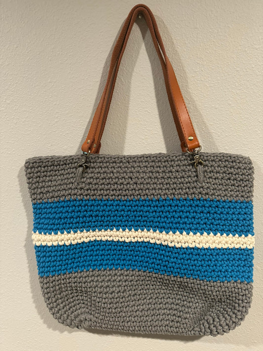 Blue and White Crocheted Purse