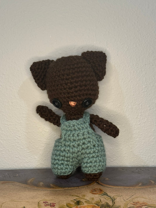 Crocheted Cat Green Overalls