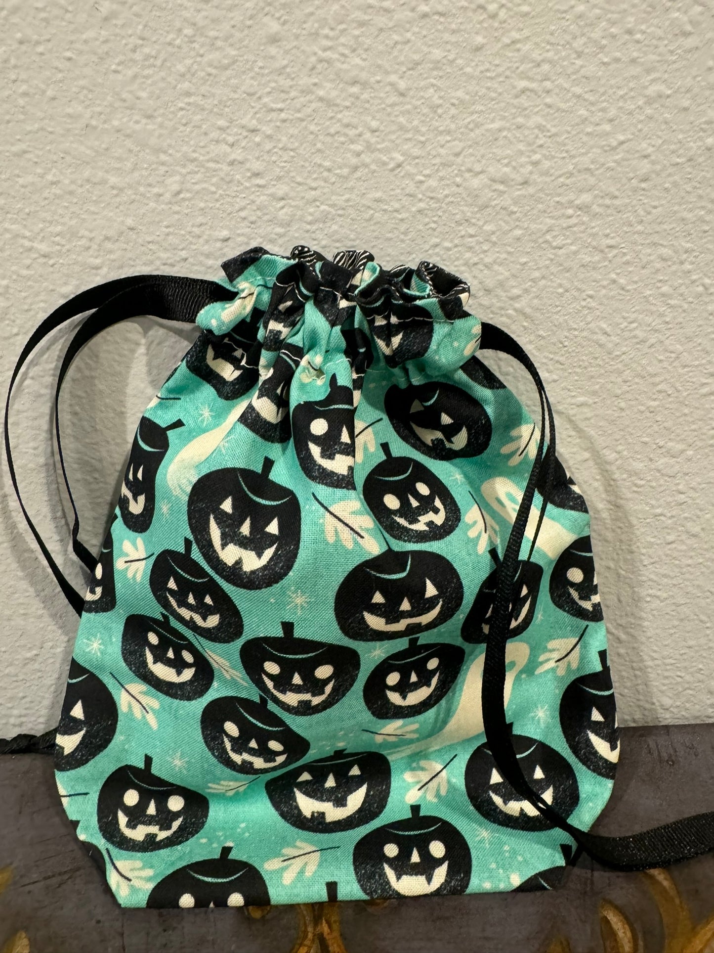 Large Blue Pumpkin Treat Bag (black drawstring)